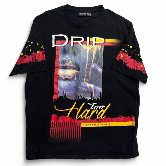 Contender Men’s 2XL Black Red Vintage “Drip Too Hard” Graphic Cotton T‑Shirt - Picture 1 of 5